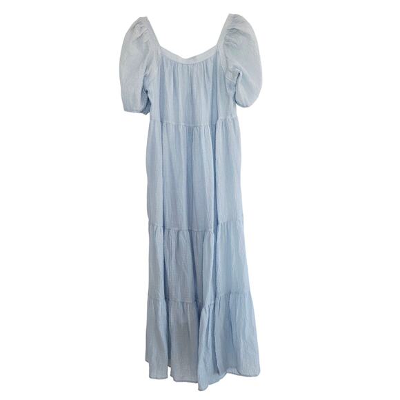 Anthropologie Light Blue Tiered Puff-Sleeve Lightweight Maxi Dress Size Medium - Picture 6 of 10